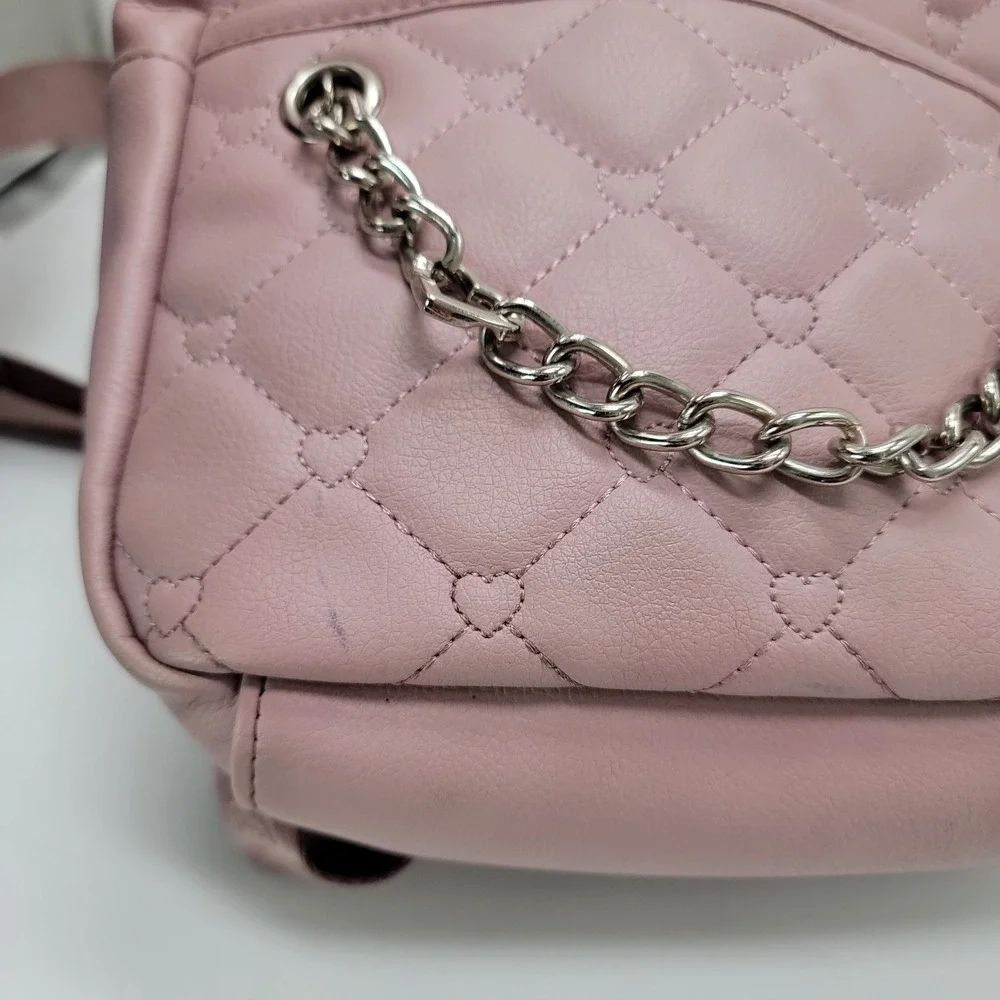 Luv Betsey by Betsey Johnson Pink Quilted Heart Backpack Adjustable Black Straps